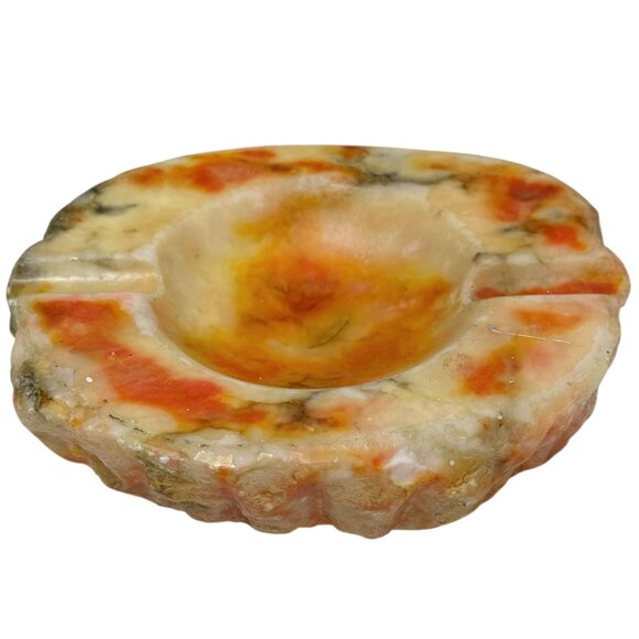 Vintage Orange Alabaster Ashtray / Cigar Rest Made in Italy 1970s ABF Tobacciana - Picture 8 of 9